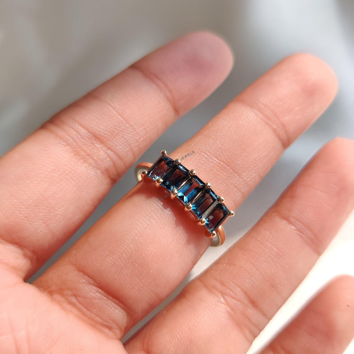 Natural London Blue Topaz Ring: 14K Solid Yellow Gold, December Birthstone