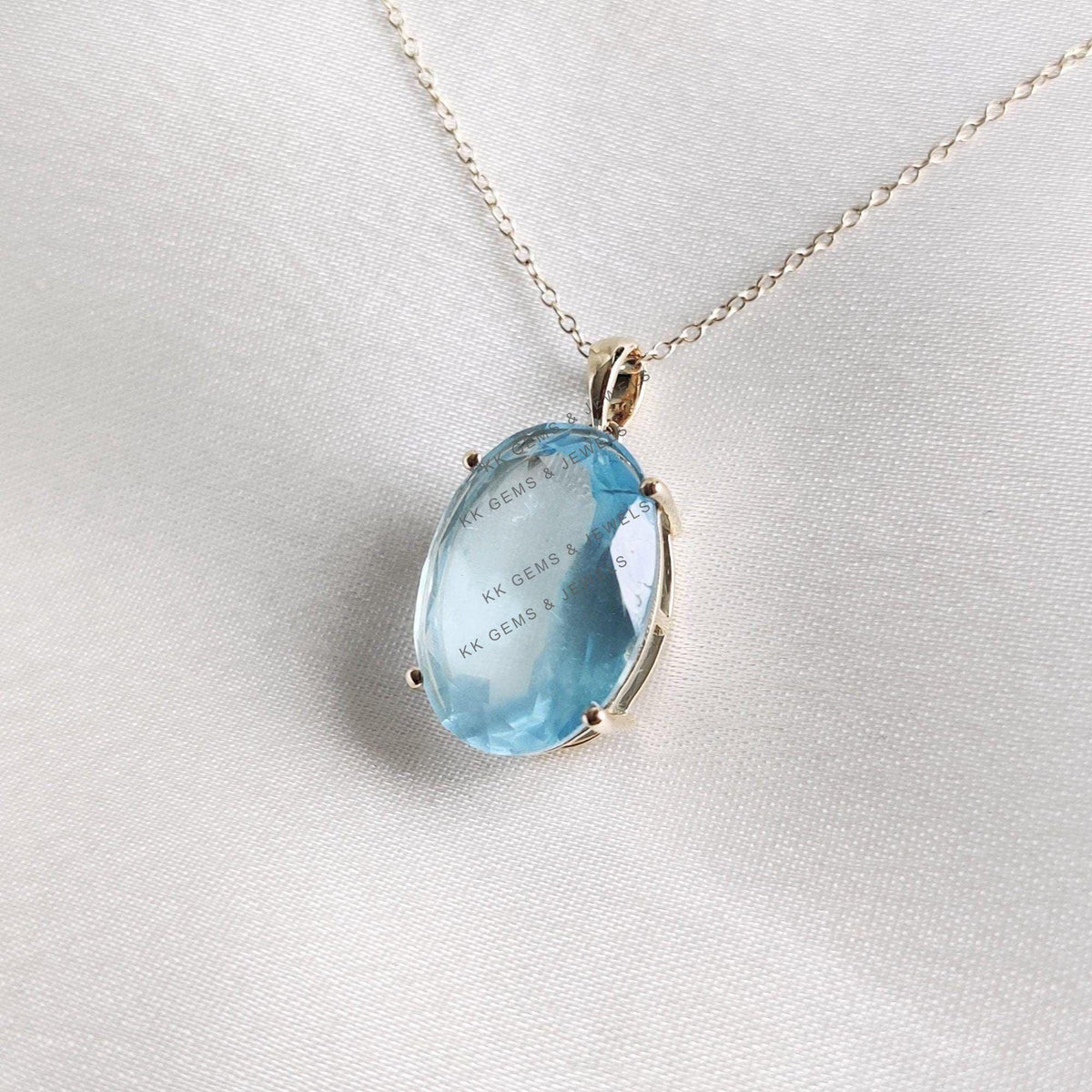 Natural Aquamarine 14K Solid Yellow Gold Pendant, March Birthstone Pendant,