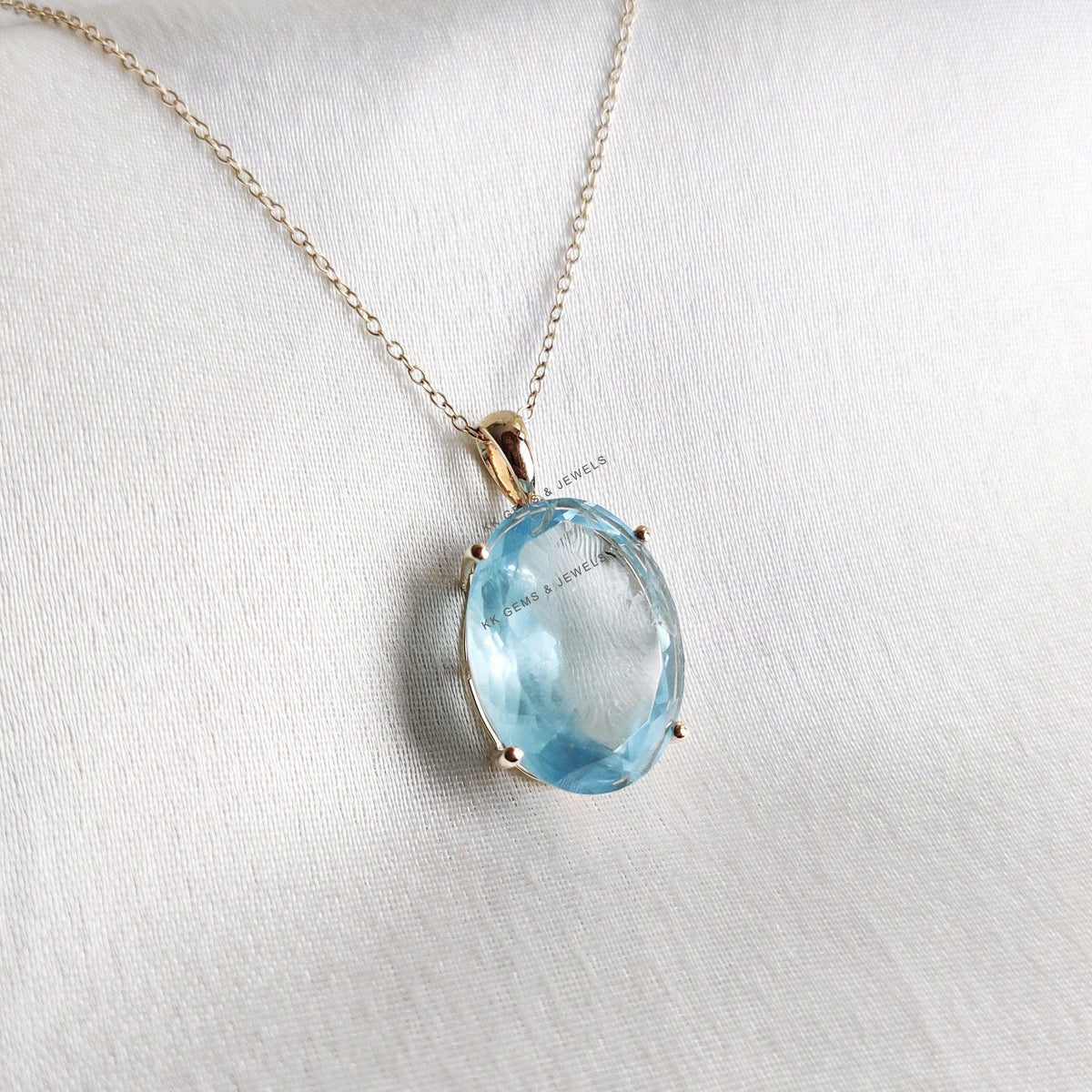 Natural Aquamarine 14K Solid Yellow Gold Pendant, March Birthstone Pendant,