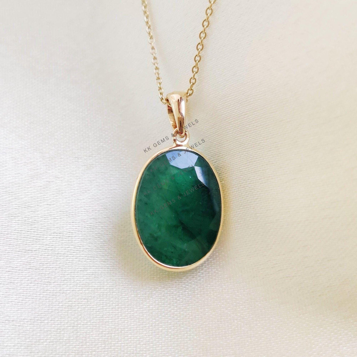 Natural Emerald Pendant, 14K Solid Yellow Gold Pendant, May Birthstone Pendant