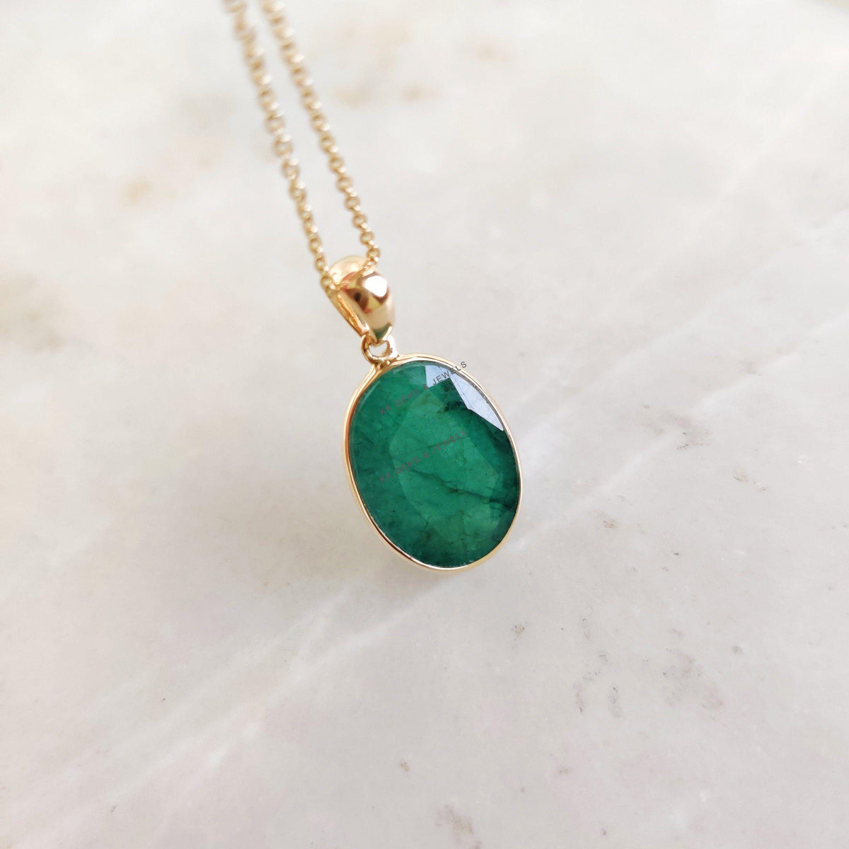 Natural Emerald Pendant, 14K Solid Yellow Gold Pendant, May Birthstone Pendant