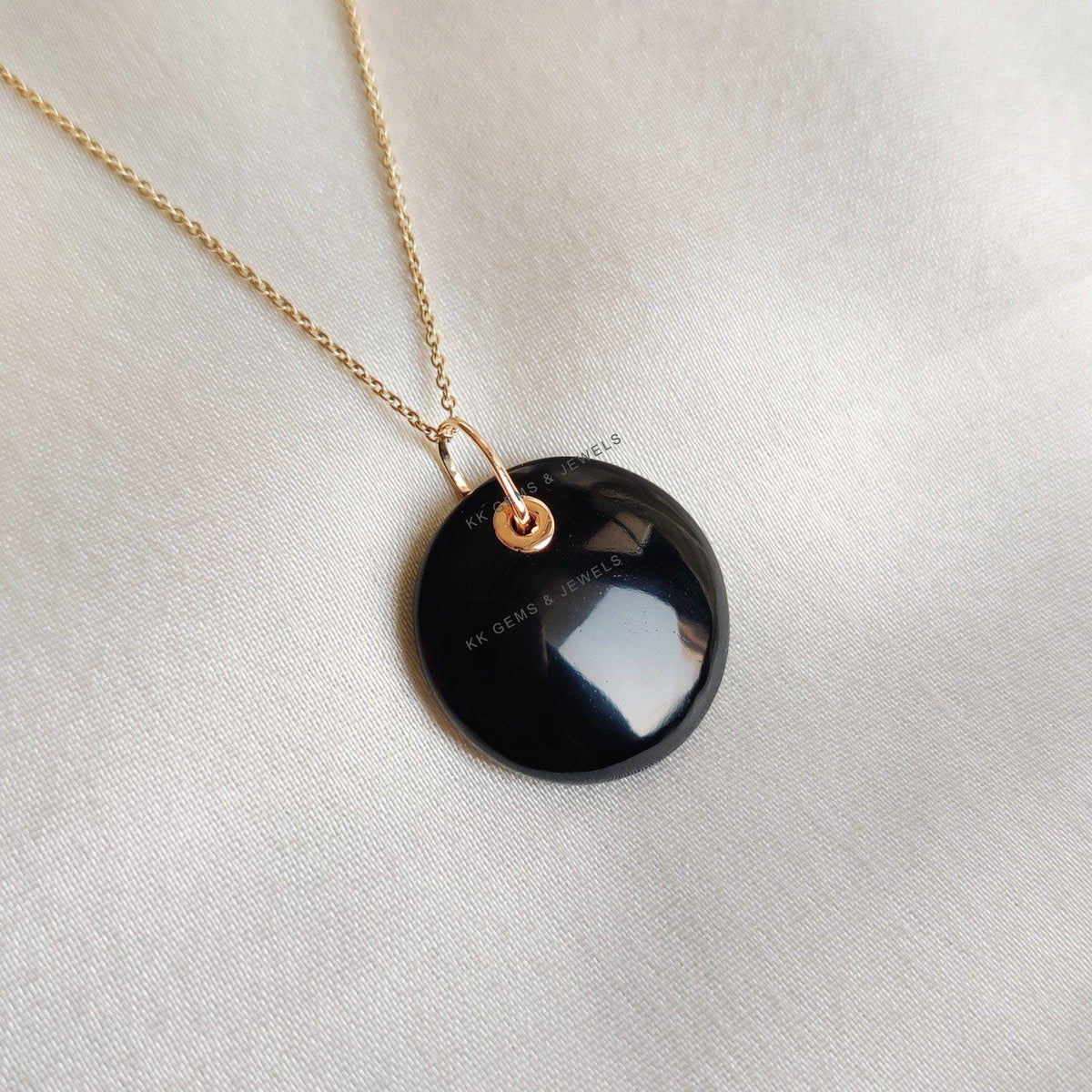 Natural Black Onyx Pendant, 14K Solid Yellow Gold Black Onyx Pendant, December Birthstone Pendant, Black Onyx Jewelry, Anniversary Gift