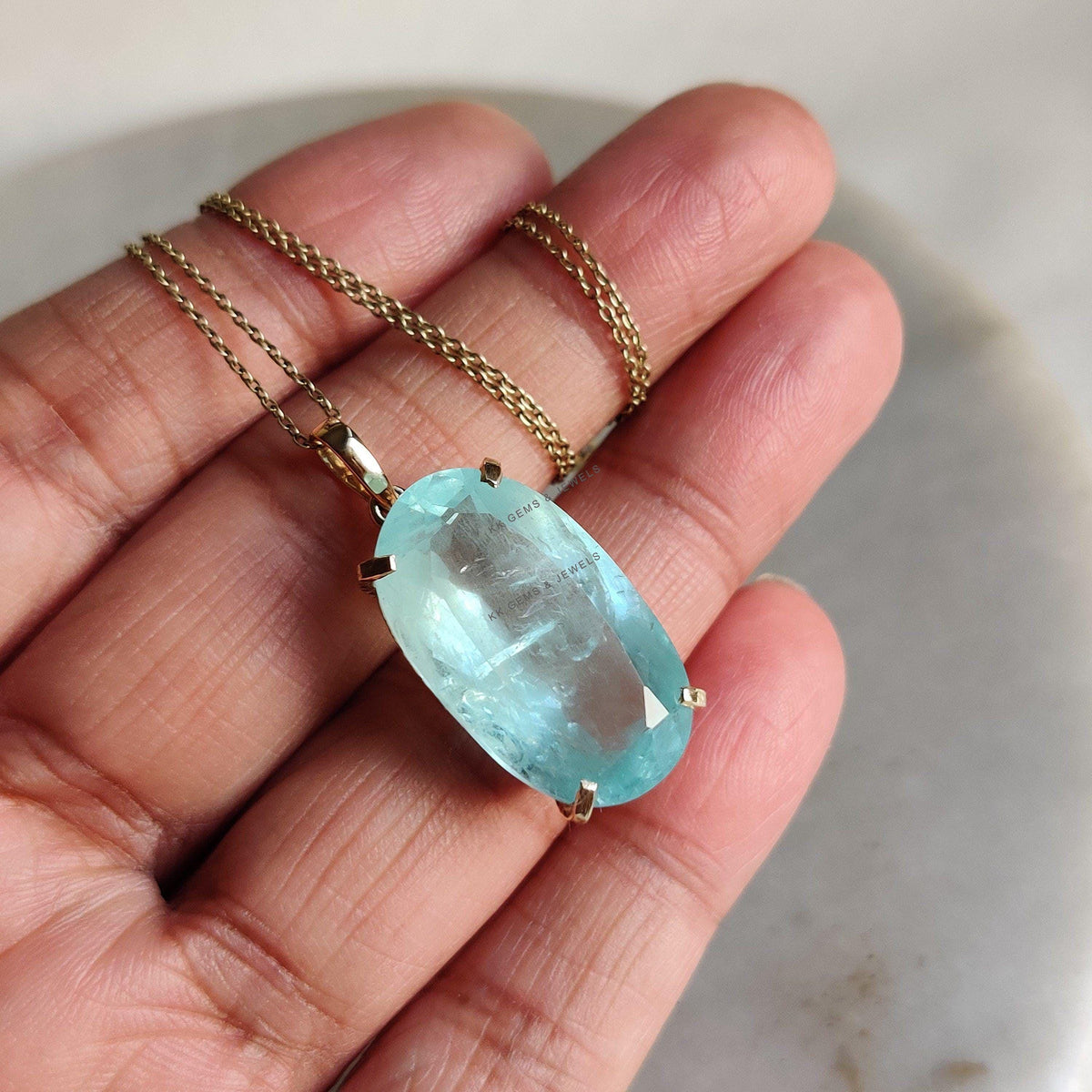 Natural Aquamarine Pendant: 14K Solid Yellow Gold, March Birthstone