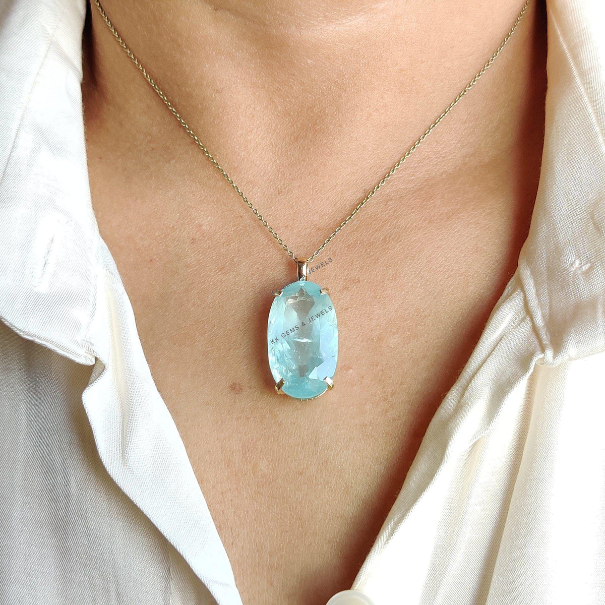 Natural Aquamarine Pendant: 14K Solid Yellow Gold, March Birthstone