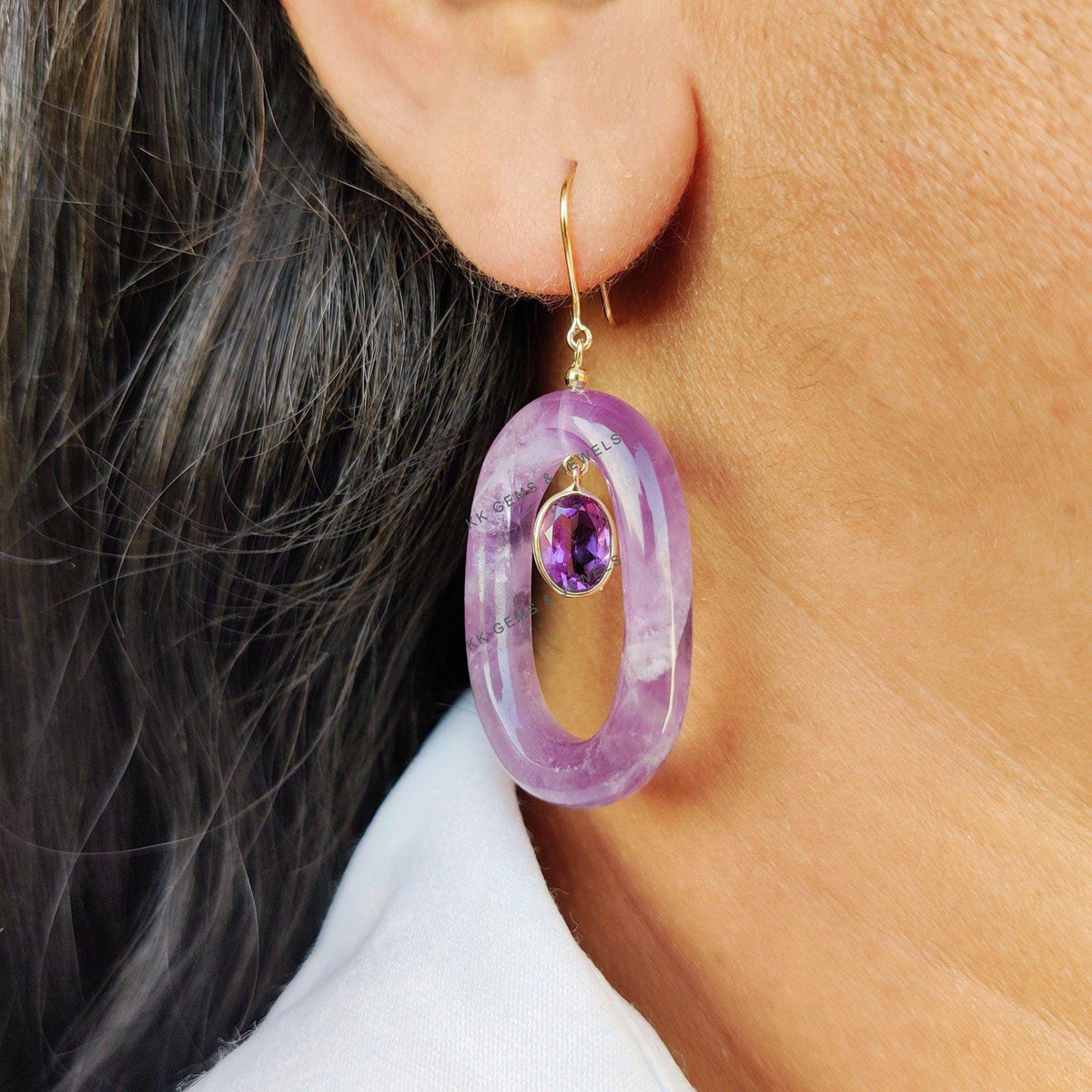Natural Purple Amethyst 14K Solid Yellow Gold Earrings, February Birthstone