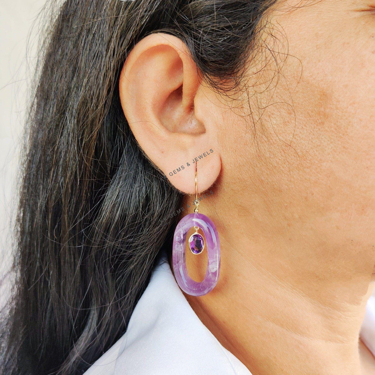 Natural Purple Amethyst 14K Solid Yellow Gold Earrings, February Birthstone