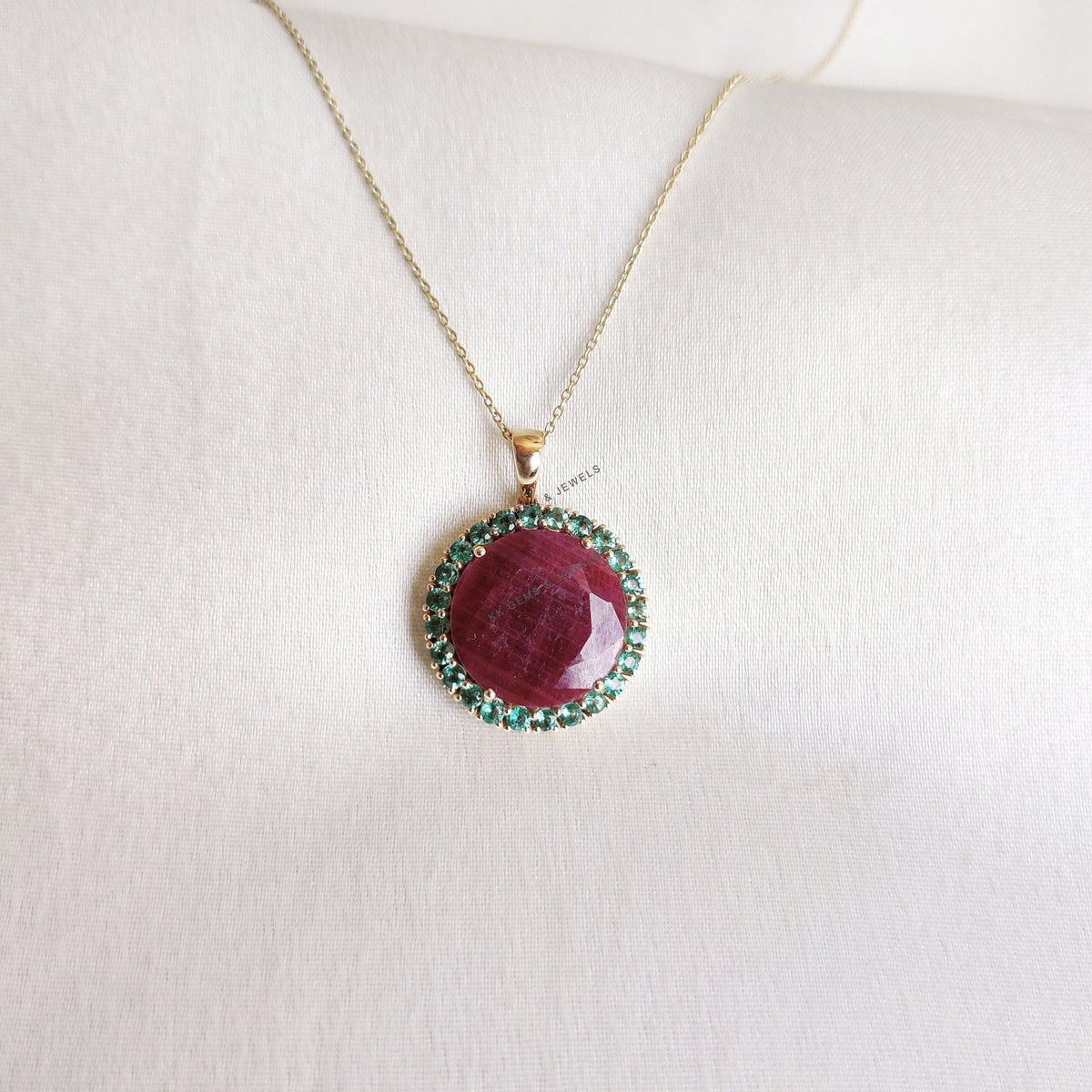 Natural Ruby & Emerald Pendant, 14K Solid Yellow Gold Ruby Pendant, July May Birthstone Pendant, Precious Gemstone Pendant, Christmas Gift