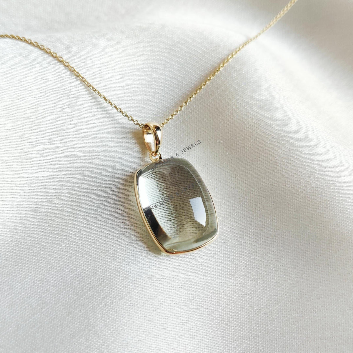 14K Solid Yellow Gold Natural Green Amethyst Pendant: February Birthstone Jewelry