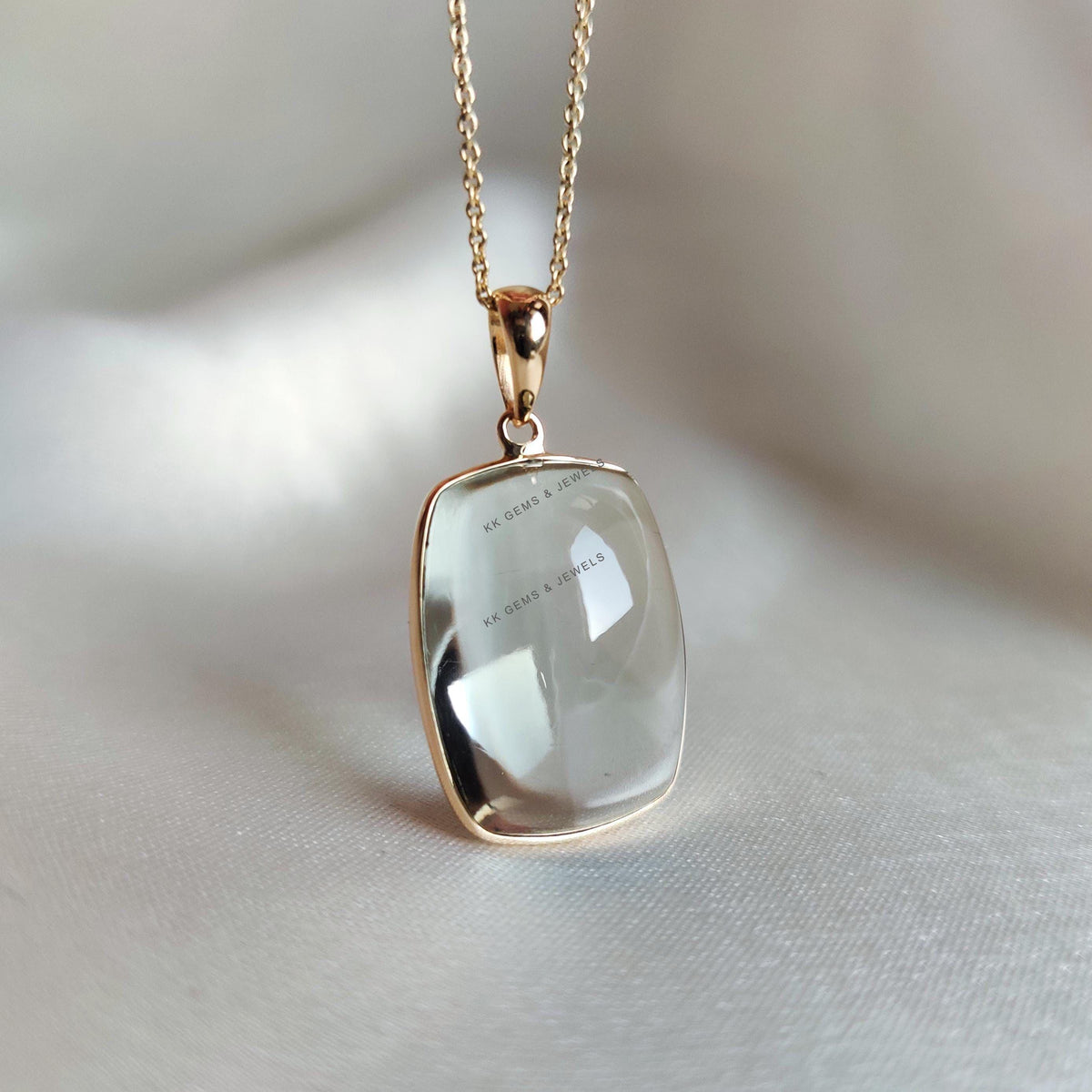 14K Solid Yellow Gold Natural Green Amethyst Pendant: February Birthstone Jewelry