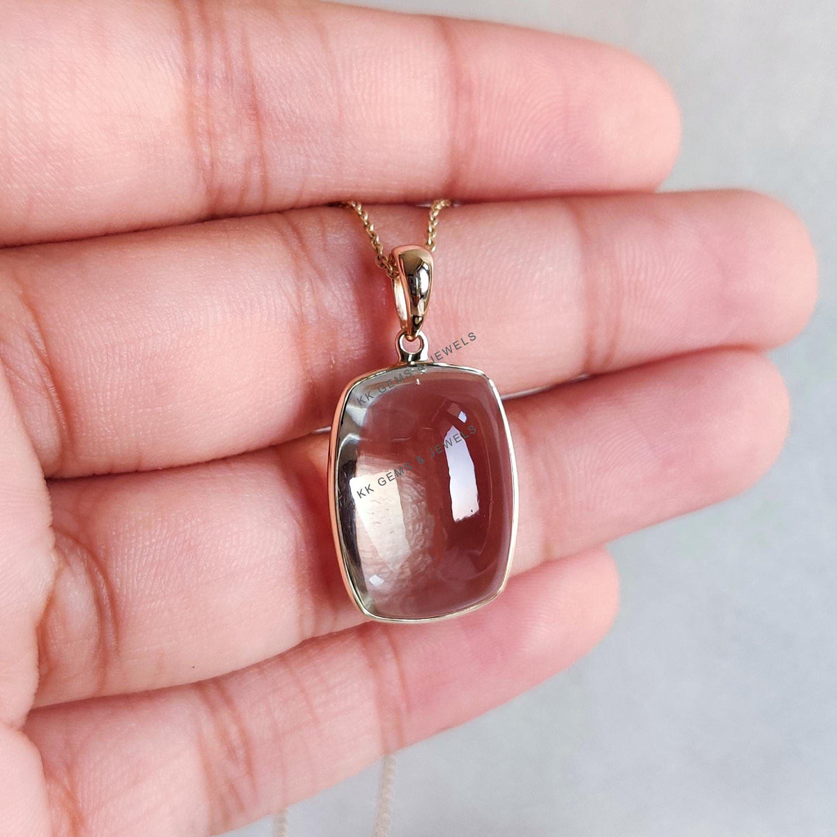 14K Solid Yellow Gold Natural Green Amethyst Pendant: February Birthstone Jewelry
