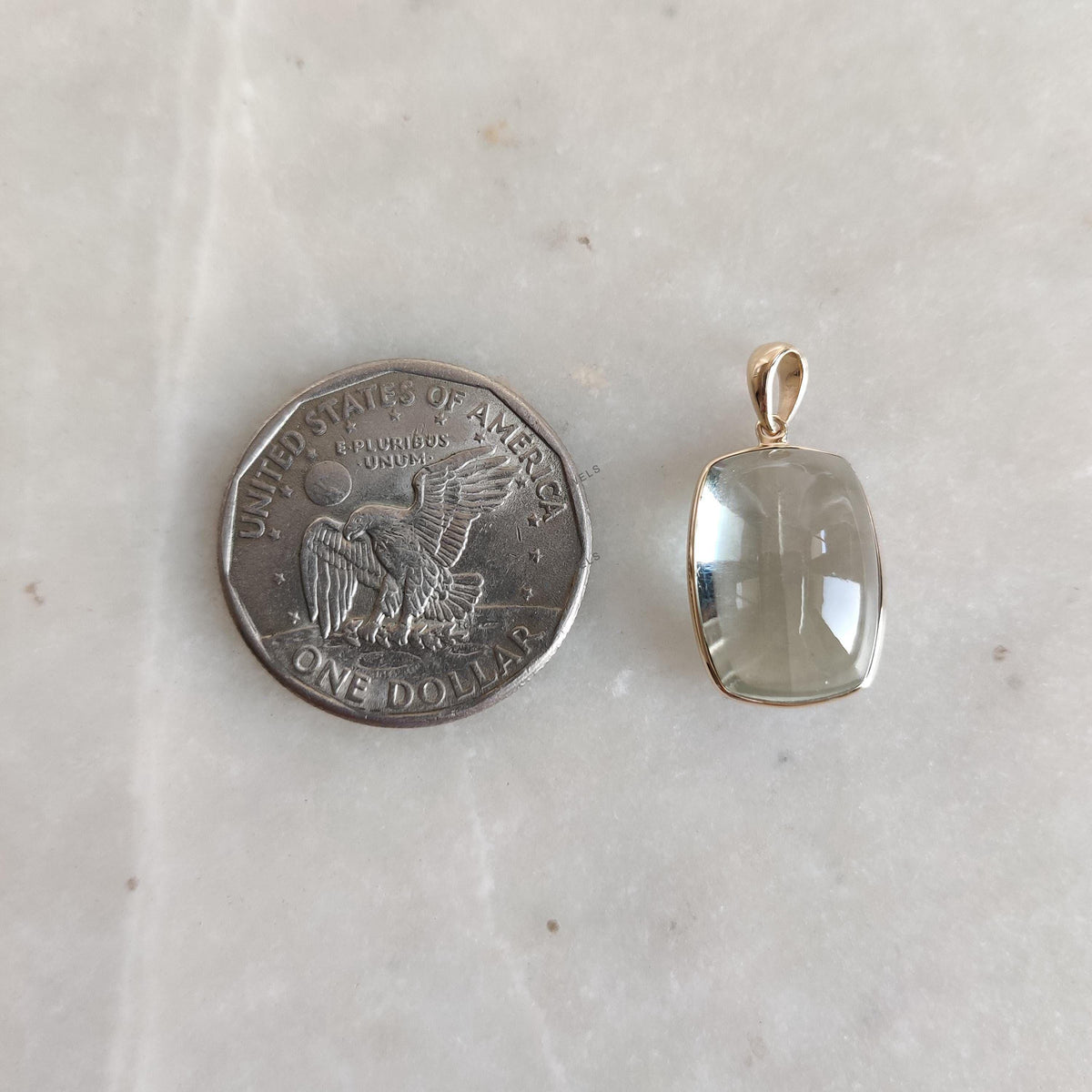 14K Solid Yellow Gold Natural Green Amethyst Pendant: February Birthstone Jewelry