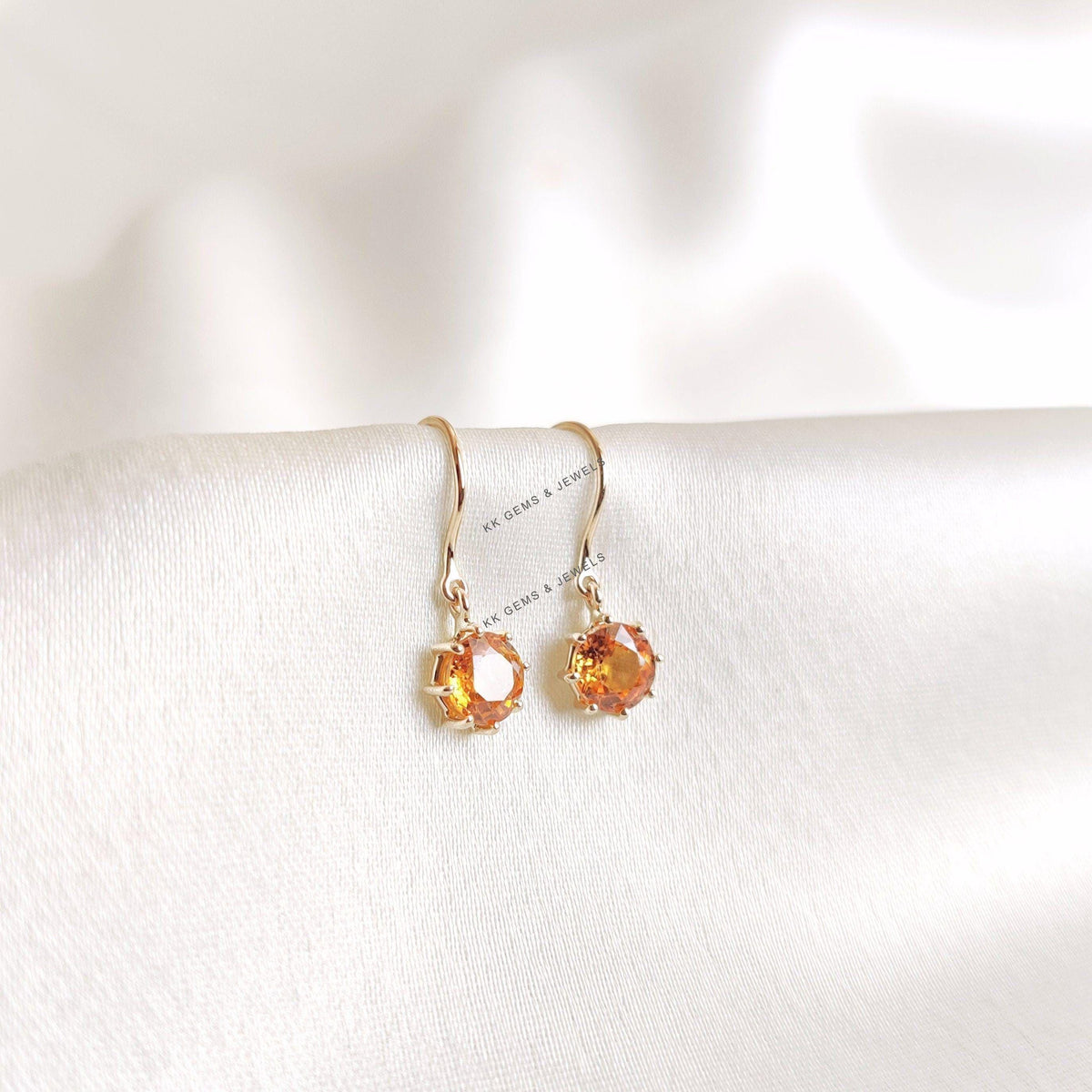 Natural Yellow Sapphire Earrings, 14K Yellow Gold Sapphire Earrings, Dainty Round Sapphire Earrings, September Birthstone Earring