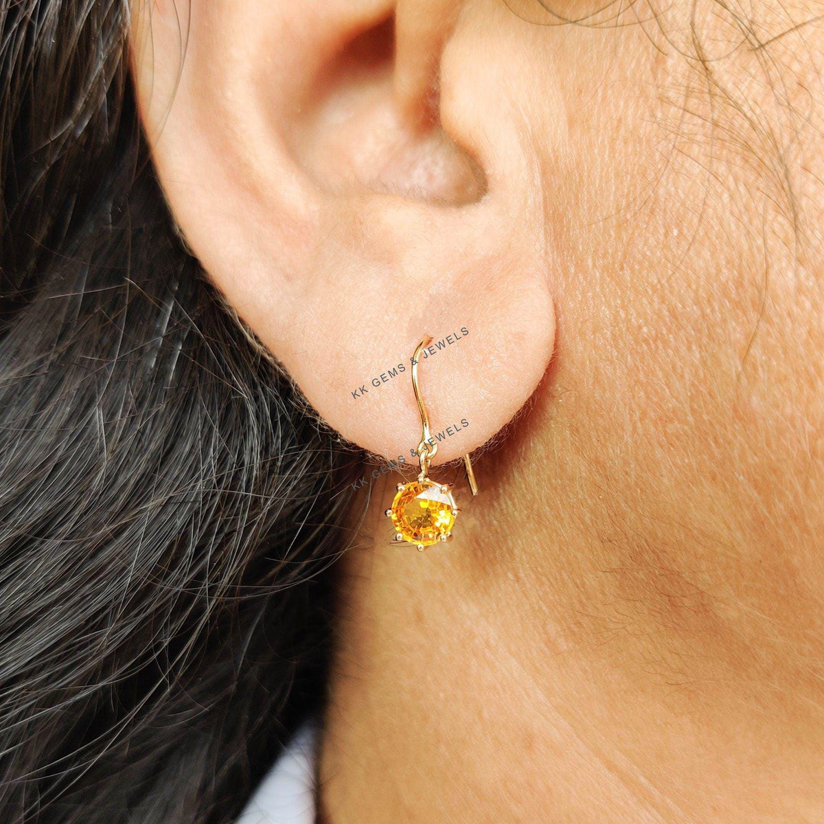 Natural Yellow Sapphire Earrings, 14K Yellow Gold Sapphire Earrings, Dainty Round Sapphire Earrings, September Birthstone Earring