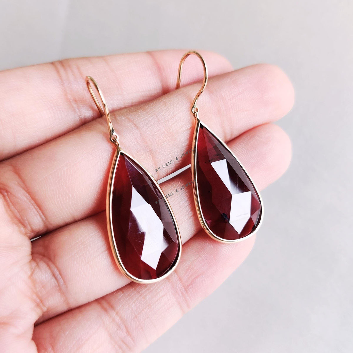 Natural Rhodolite Garnet Earrings, 14K Solid Yellow Gold Earrings, Bezel Earrings