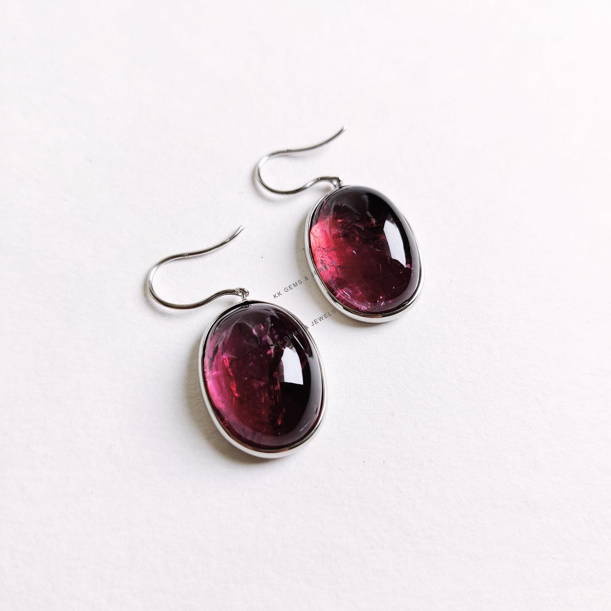 Natural Rubellite Pink Tourmaline Earrings, 14K Solid White Gold, October Birthstone