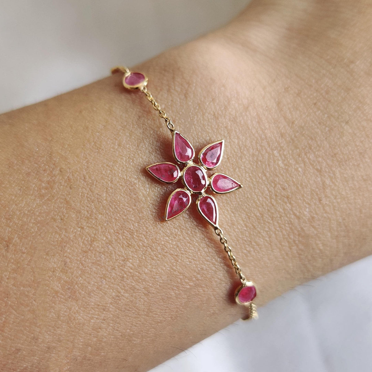 Natural Ruby Bracelet, 18K Solid Gold Bracelet, July Birthstone Bezel Set Bracelet