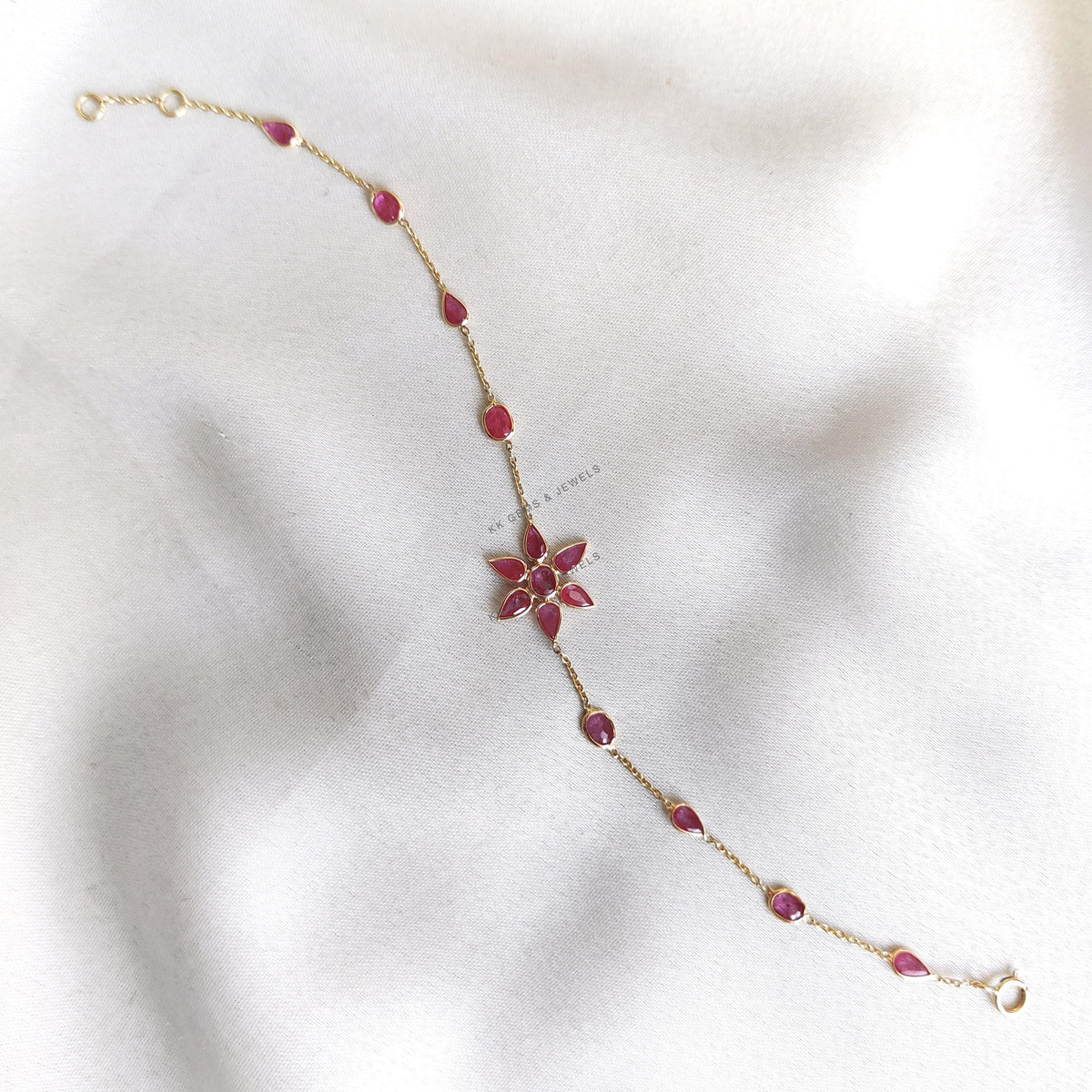 Natural Ruby Bracelet, 18K Solid Gold Bracelet, July Birthstone Bezel Set Bracelet