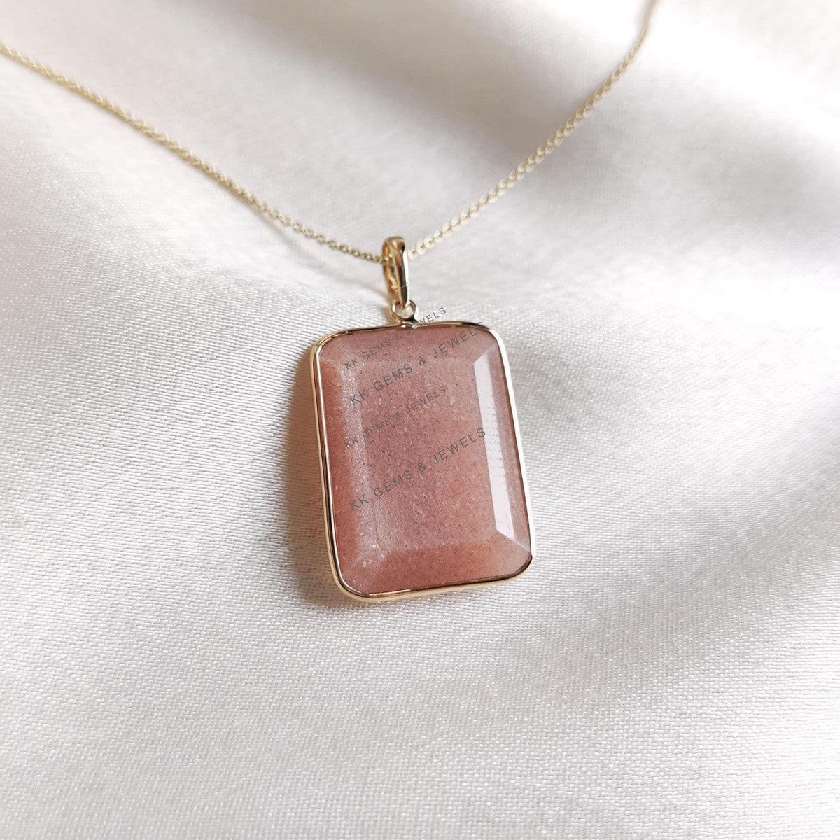 Natural Peach Moonstone 14K Solid Yellow Gold Pendant, Octagon Pendant, June Birthstone,