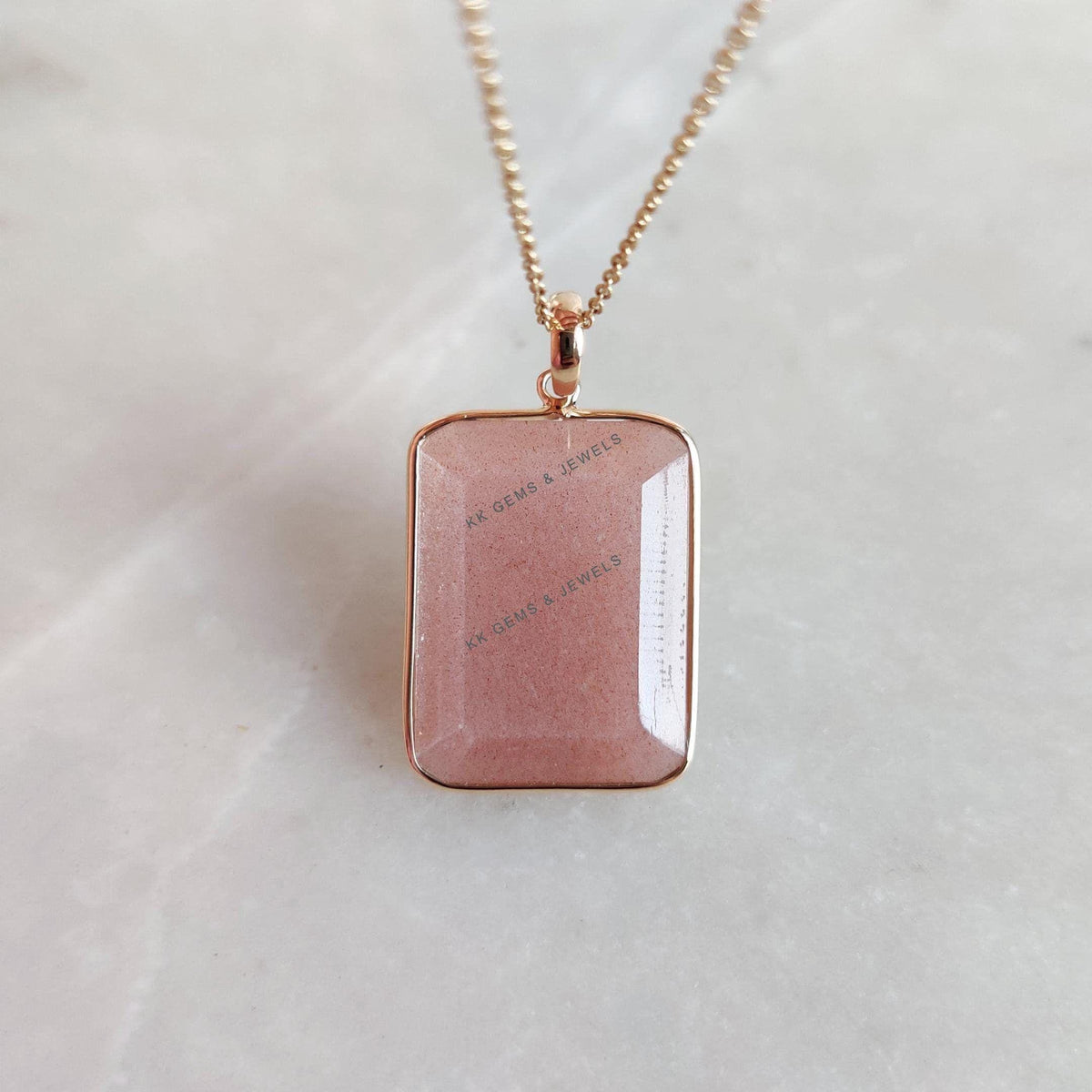Natural Peach Moonstone 14K Solid Yellow Gold Pendant, Octagon Pendant, June Birthstone,