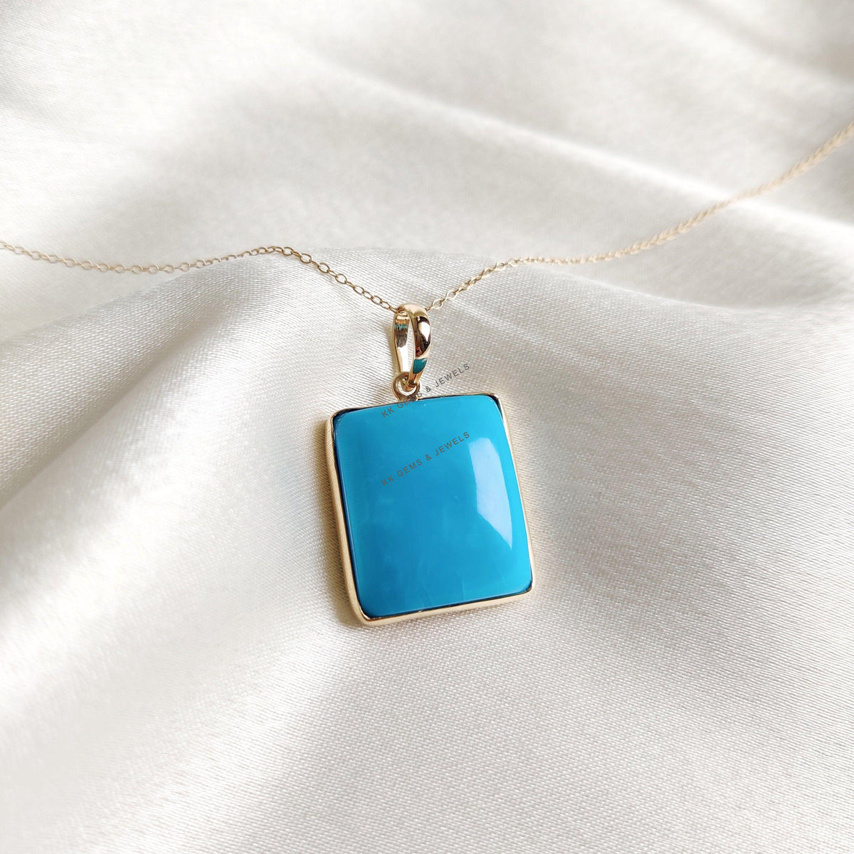 Natural Sleeping Beauty Turquoise Pendant, 14K Solid Yellow Gold Pendant, December Birthstone, Christmas Present