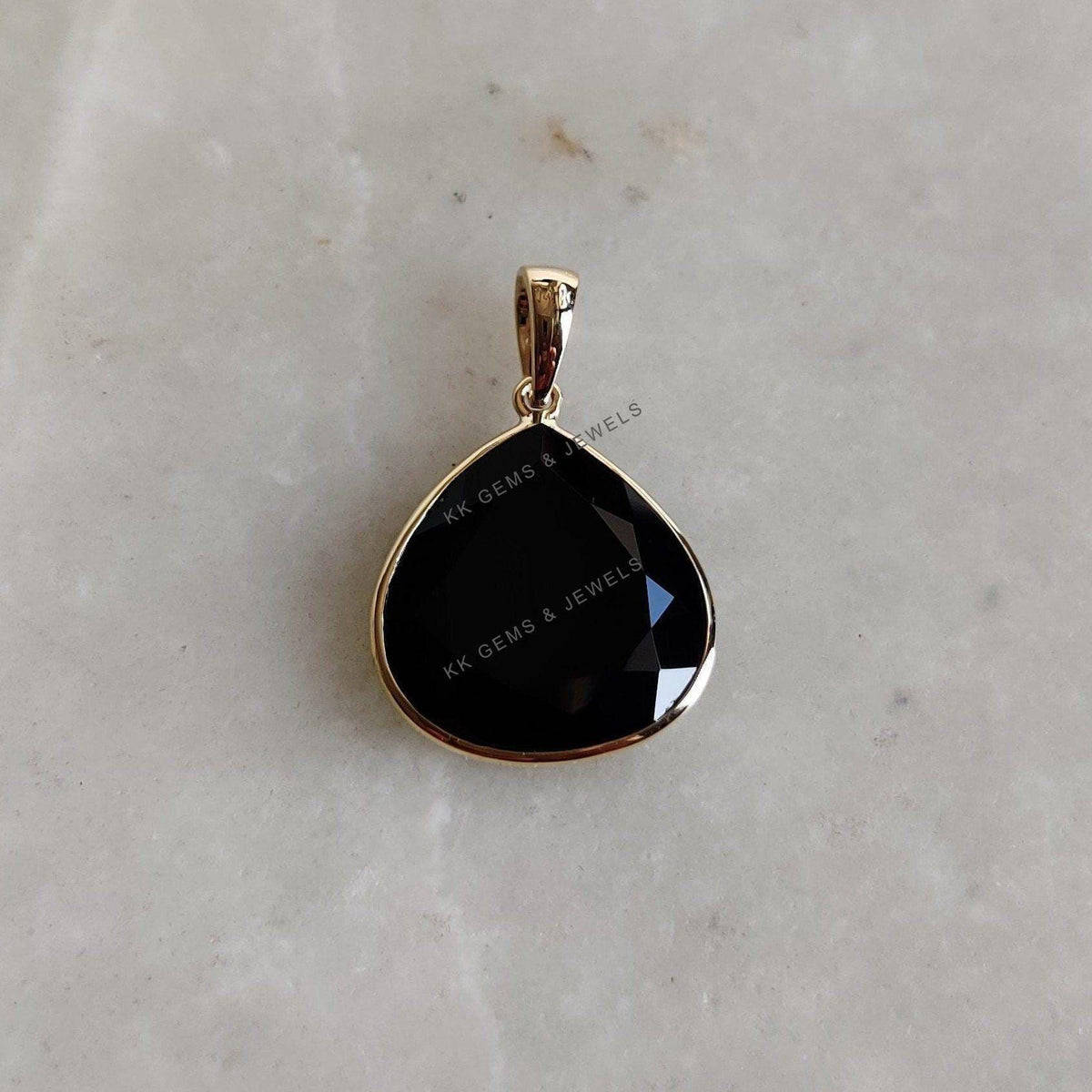 Natural Black Onyx 14K Solid Yellow Gold Pendant, December Birthstone Pendant,