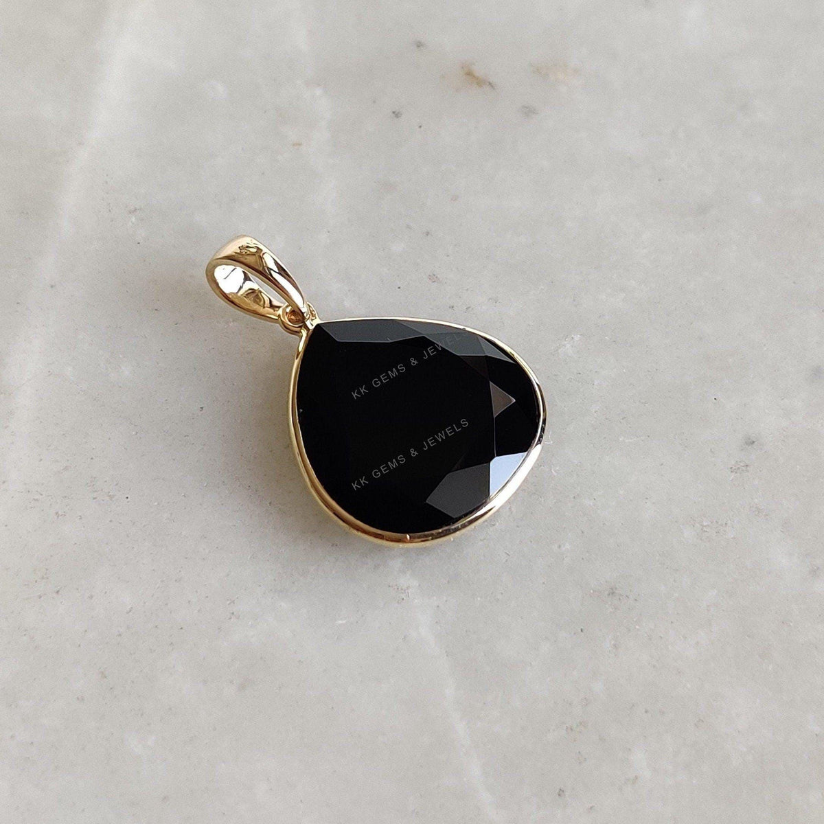 Natural Black Onyx 14K Solid Yellow Gold Pendant, December Birthstone Pendant,