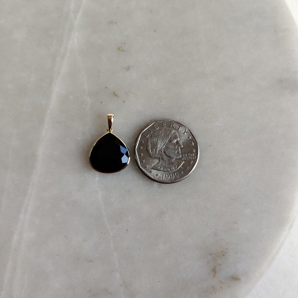 Natural Black Onyx 14K Solid Yellow Gold Pendant, December Birthstone Pendant,