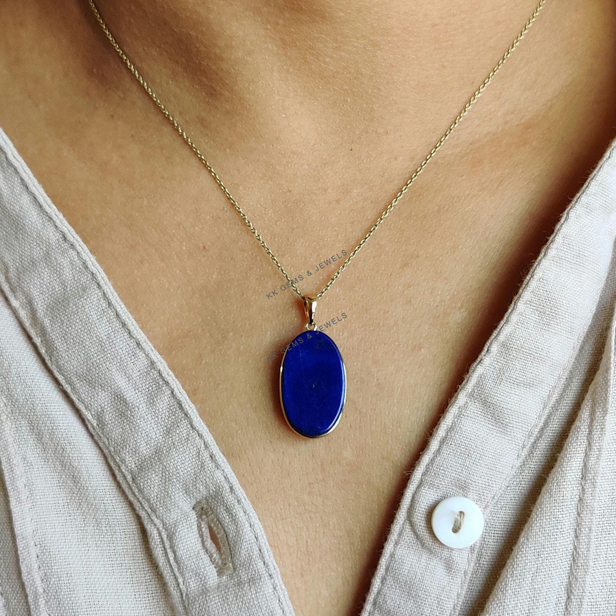 Natural Lapis Lazuli 14K Solid Yellow Gold Pendant, September Birthstone Pendant,
