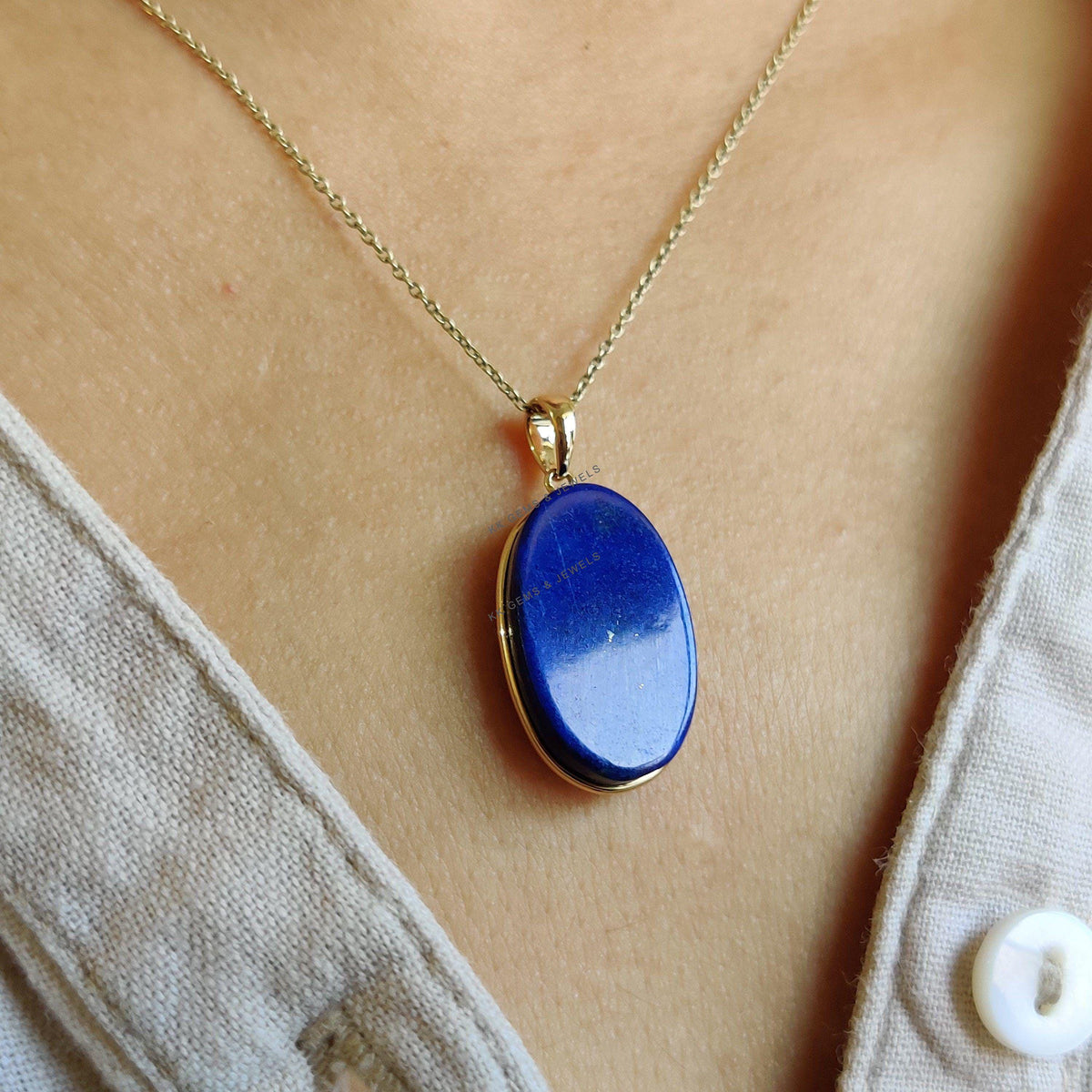 Natural Lapis Lazuli 14K Solid Yellow Gold Pendant, September Birthstone Pendant,