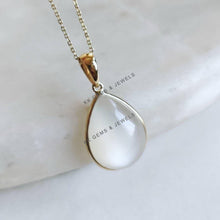 14K Solid Yellow Gold Natural White Moonstone Pear Pendant - June Birthstone