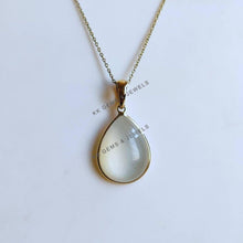 14K Solid Yellow Gold Natural White Moonstone Pear Pendant - June Birthstone