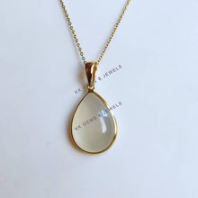 14K Solid Yellow Gold Natural White Moonstone Pear Pendant - June Birthstone