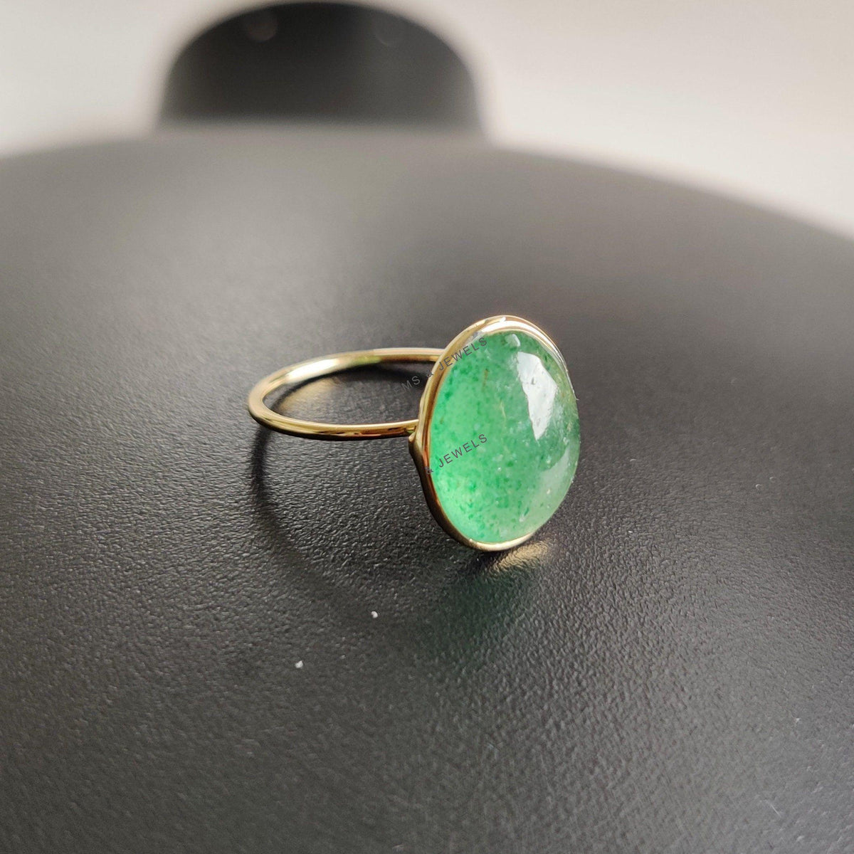 Natural Green Aventurine Ring, 14K Solid Yellow Gold, August Birthstone