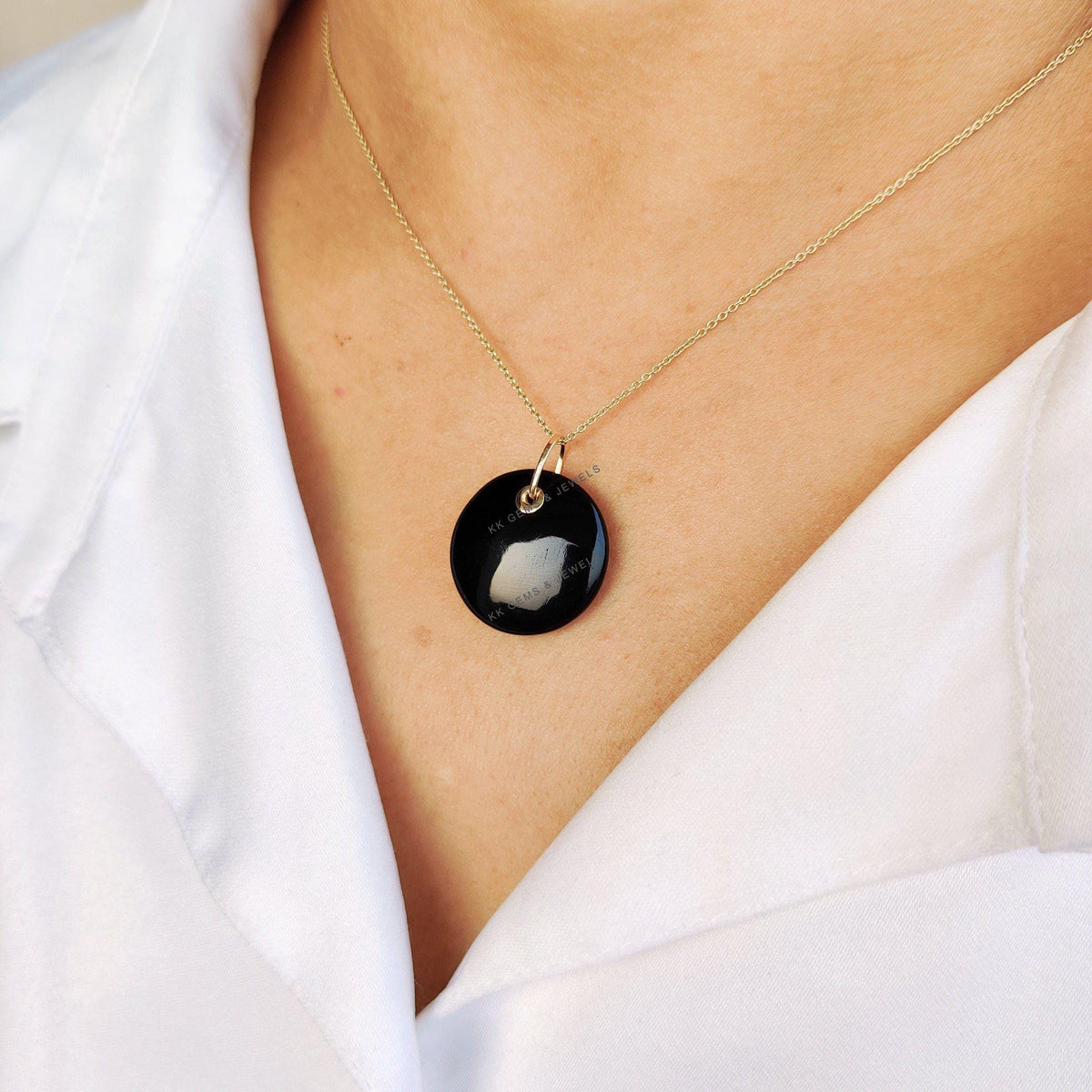 Natural Black Onyx Pendant, 14K Solid Yellow Gold Black Onyx Pendant, December Birthstone Pendant, Black Onyx Jewelry, Anniversary Gift