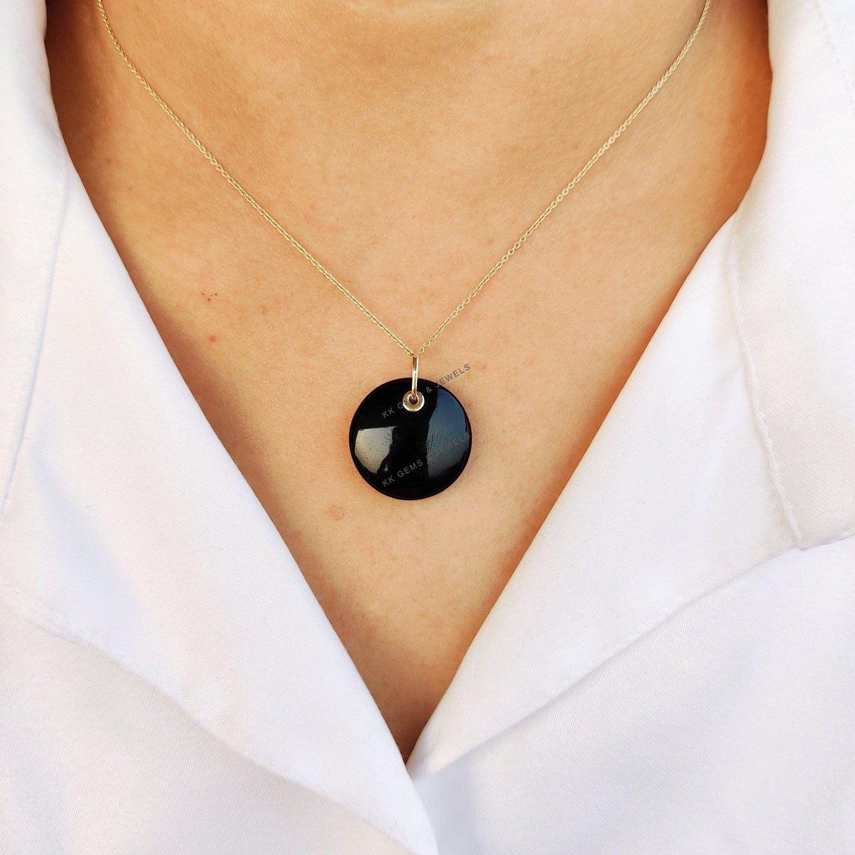 Natural Black Onyx Pendant, 14K Solid Yellow Gold Black Onyx Pendant, December Birthstone Pendant, Black Onyx Jewelry, Anniversary Gift