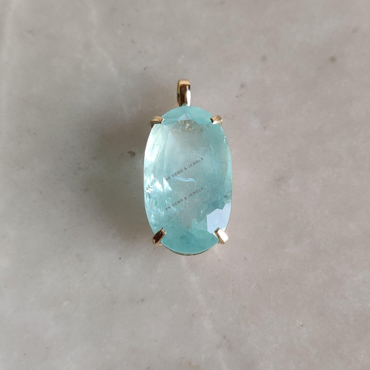 Natural Aquamarine Pendant: 14K Solid Yellow Gold, March Birthstone