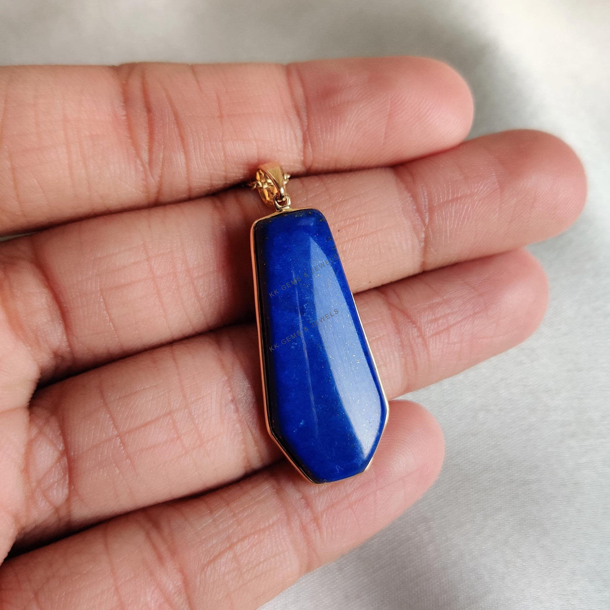 14K Solid Yellow Gold Natural Lapis Lazuli Fancy Pendant, September Birthstone