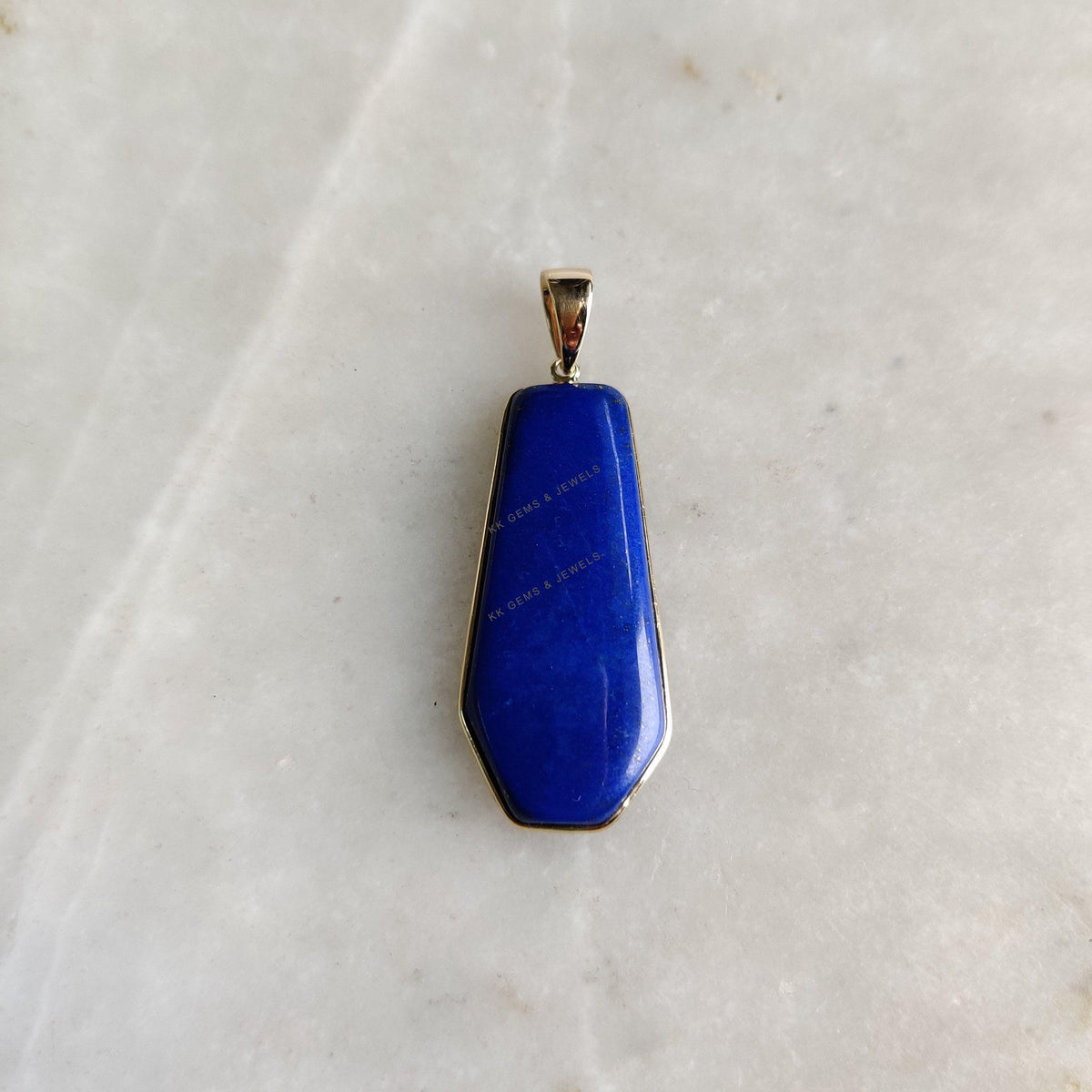 14K Solid Yellow Gold Natural Lapis Lazuli Fancy Pendant, September Birthstone