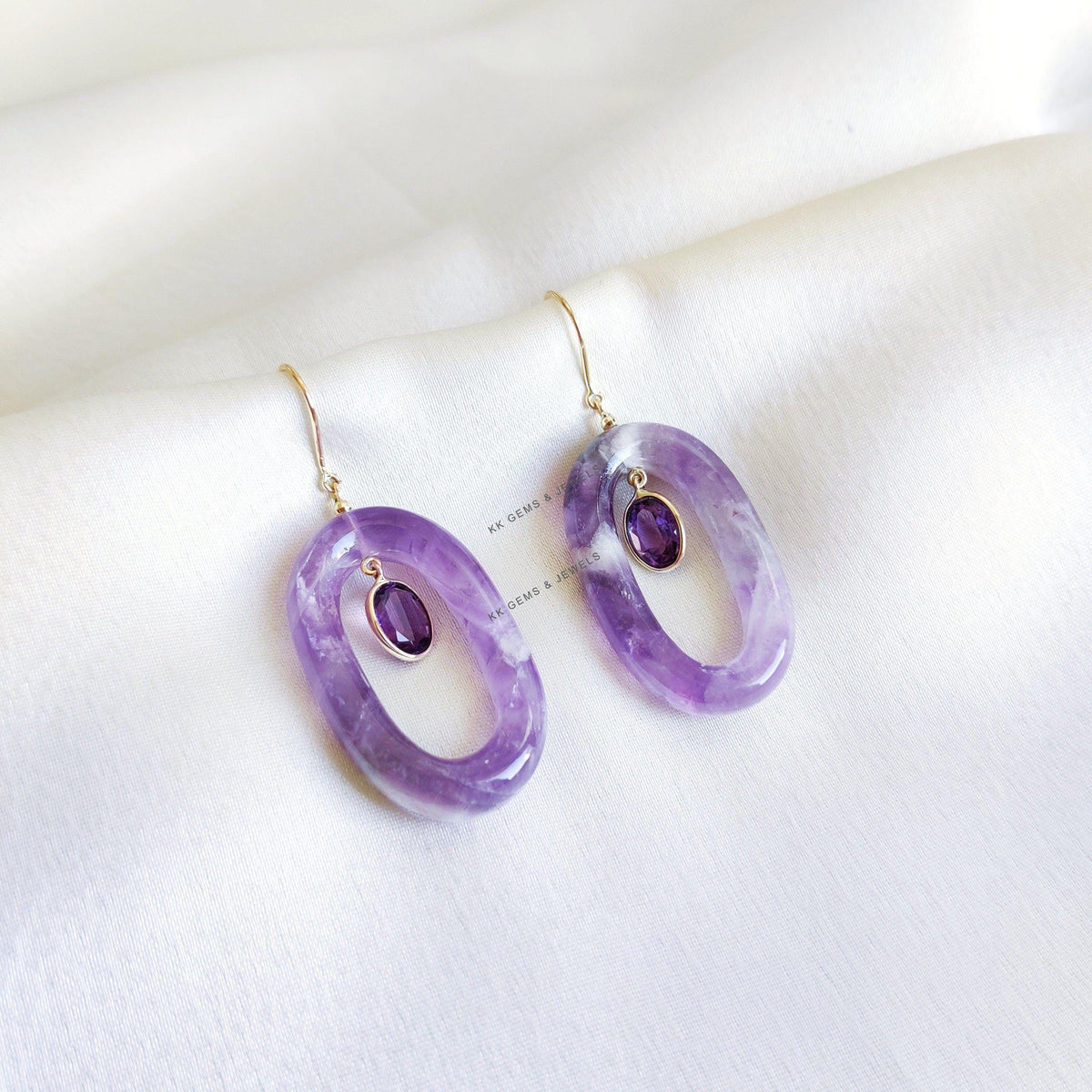 Natural Purple Amethyst 14K Solid Yellow Gold Earrings, February Birthstone