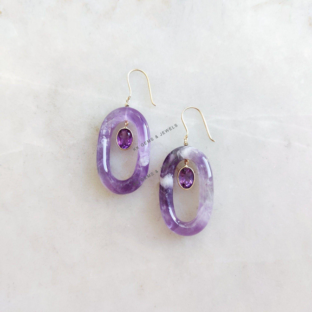 Natural Purple Amethyst 14K Solid Yellow Gold Earrings, February Birthstone