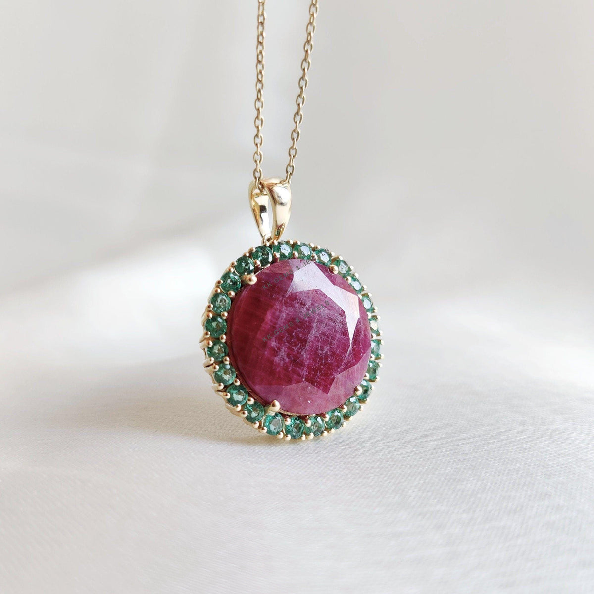Natural Ruby & Emerald Pendant, 14K Solid Yellow Gold Ruby Pendant, July May Birthstone Pendant, Precious Gemstone Pendant, Christmas Gift