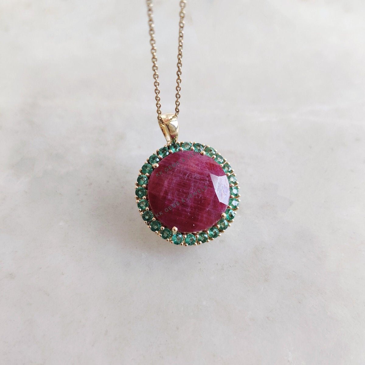 Natural Ruby & Emerald Pendant, 14K Solid Yellow Gold Ruby Pendant, July May Birthstone Pendant, Precious Gemstone Pendant, Christmas Gift