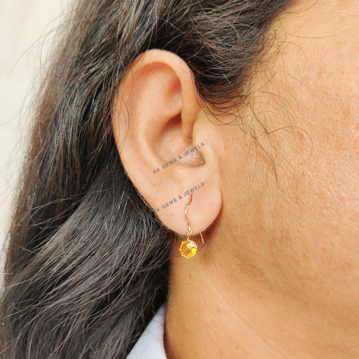 Natural Yellow Sapphire Earrings, 14K Yellow Gold Sapphire Earrings, Dainty Round Sapphire Earrings, September Birthstone Earring