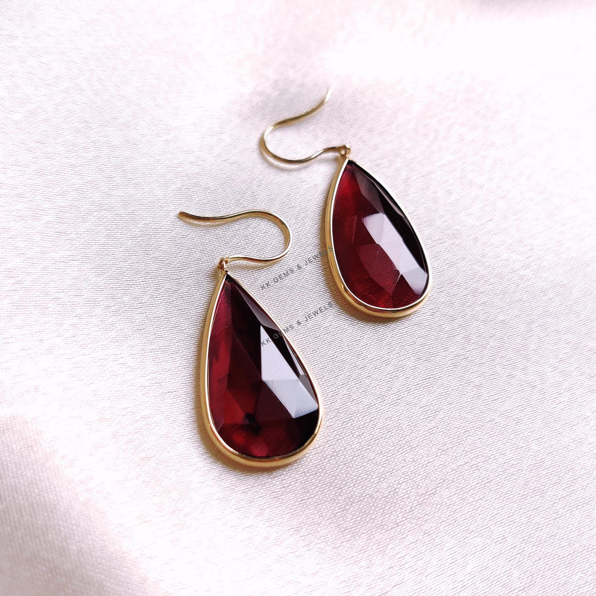 Natural Rhodolite Garnet Earrings, 14K Solid Yellow Gold Earrings, Bezel Earrings