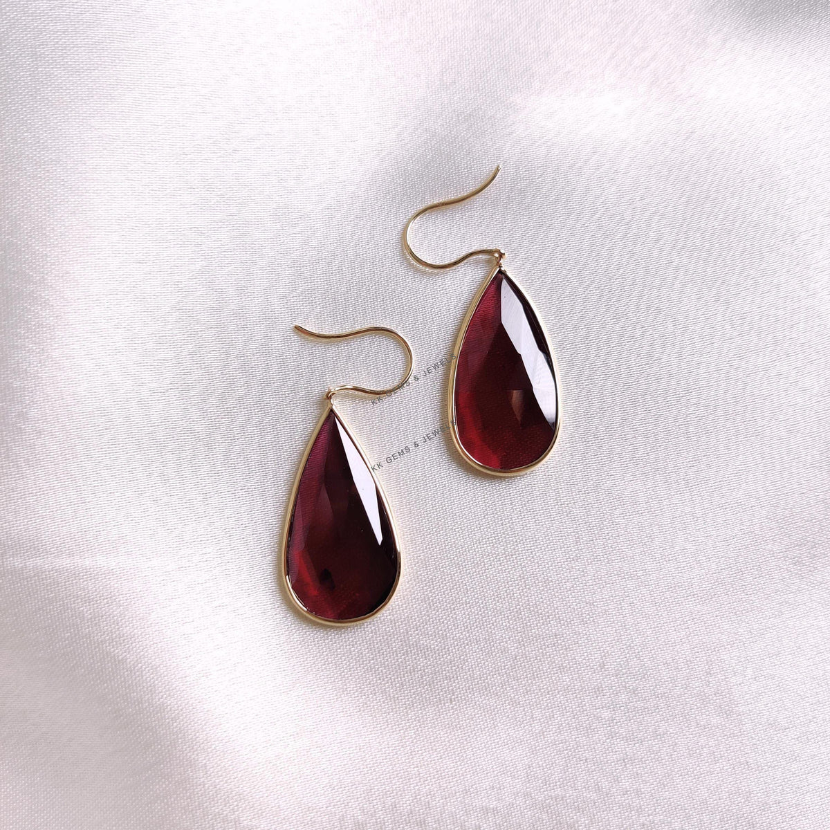 Natural Rhodolite Garnet Earrings, 14K Solid Yellow Gold Earrings, Bezel Earrings