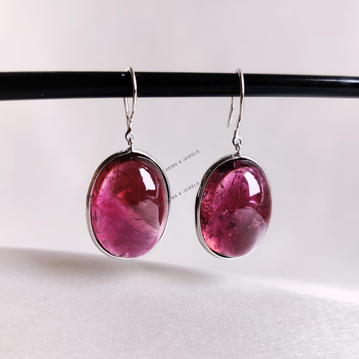 Natural Rubellite Pink Tourmaline Earrings, 14K Solid White Gold, October Birthstone