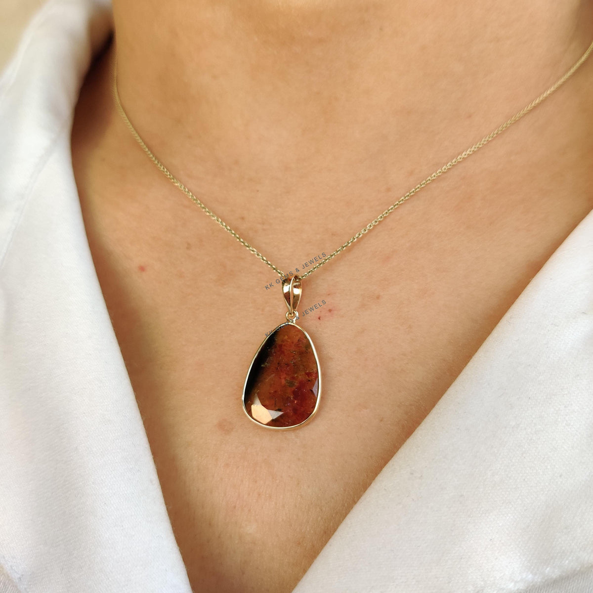 14K Solid Yellow Gold Natural Watermelon Tourmaline Pendant: October Birthstone