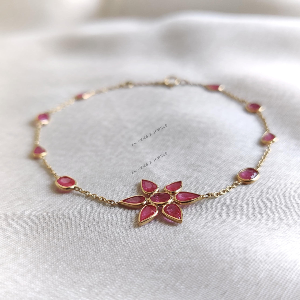 Natural Ruby Bracelet, 18K Solid Gold Bracelet, July Birthstone Bezel Set Bracelet