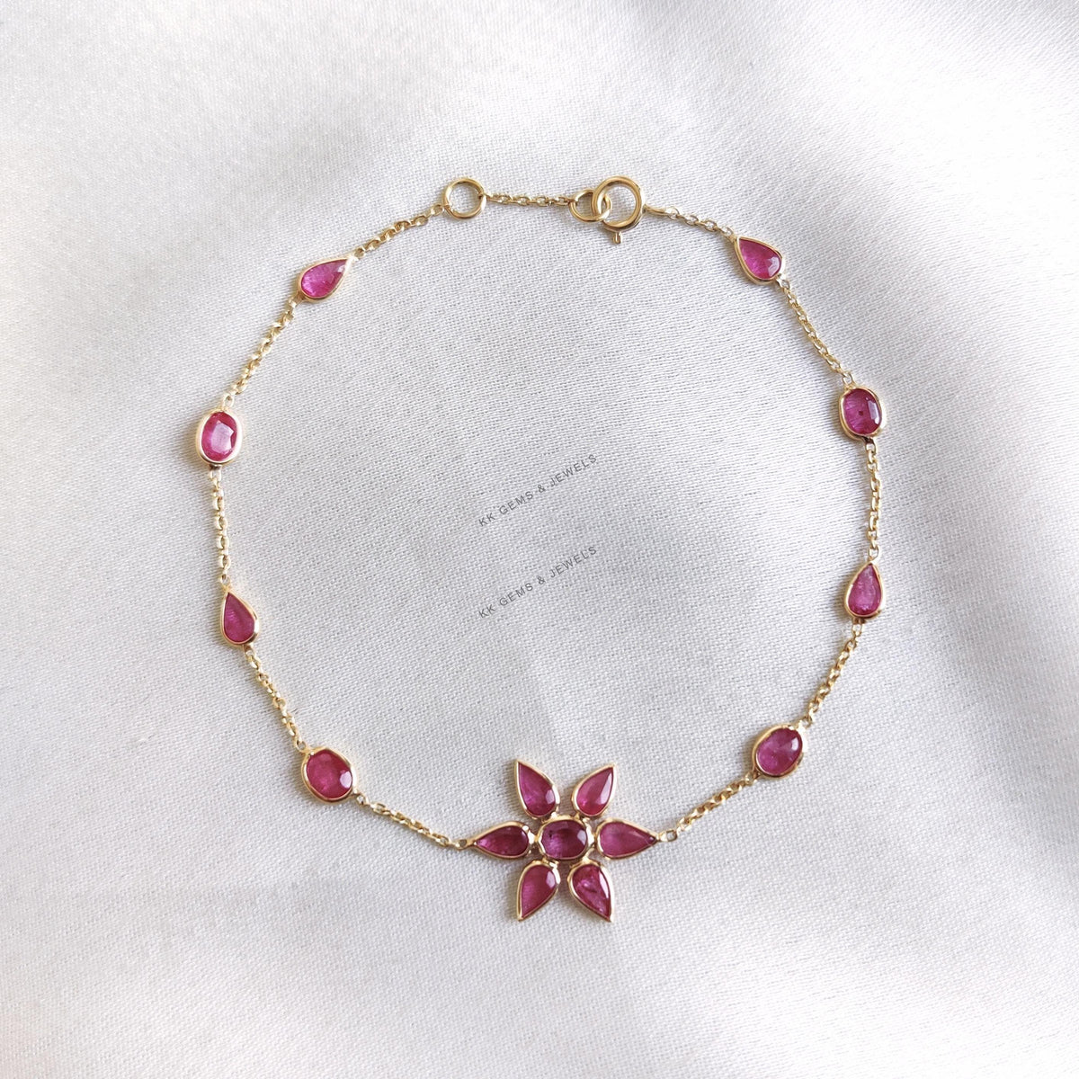 Natural Ruby Bracelet, 18K Solid Gold Bracelet, July Birthstone Bezel Set Bracelet
