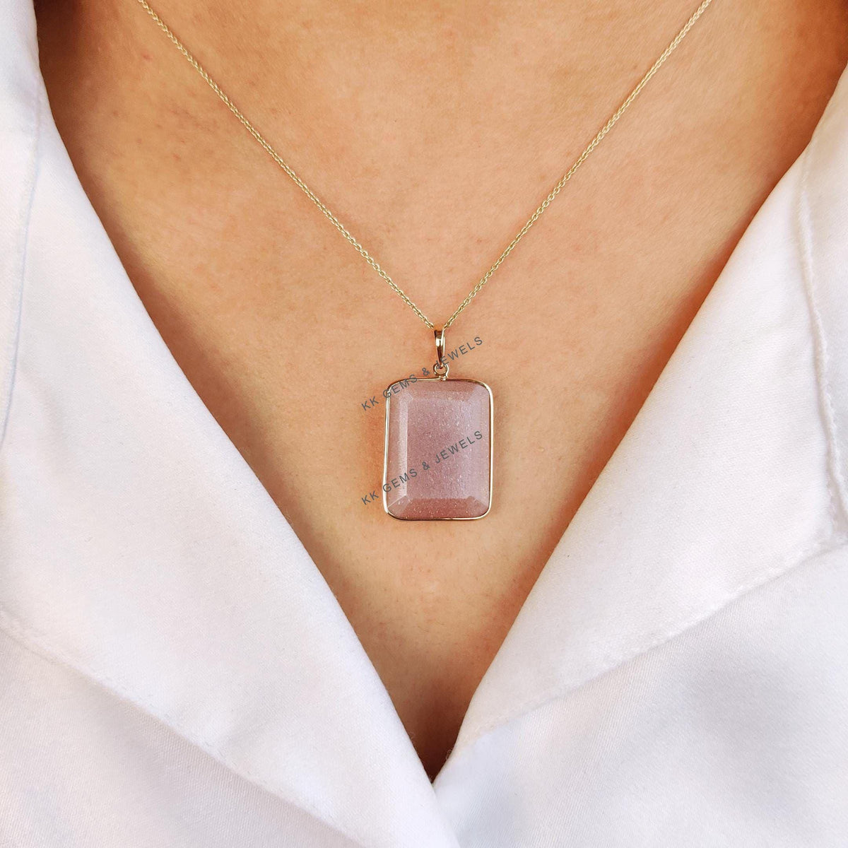 Natural Peach Moonstone 14K Solid Yellow Gold Pendant, Octagon Pendant, June Birthstone,
